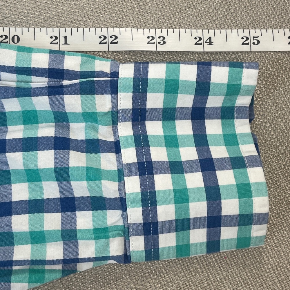 Southern Tide Button Down Shirt Men Large Blue Teal Gingham Long Sleeve Stretch - Picture 5 of 8